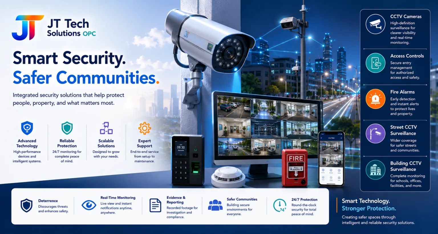Integrated CCTV, access control, monitoring, and safety technology for public and private environments.